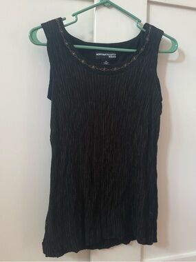 Vtg Norton McNaughton Black Sleeveless Embellished Neck Tank Runs Small